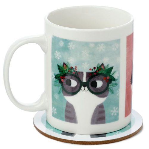 Set Tazza + Sottotazza Gatti Natale