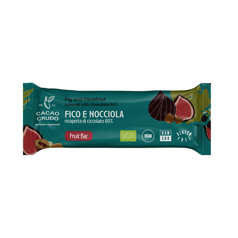 Barretta Fichi e Nocciole Ricoperta di Cioccolato 80% 30 grammi